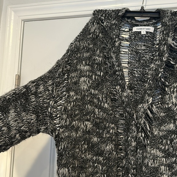 Elizabeth and James Distressed Wool Alpaca Oversized Cardigan Snap Grey Blk Sz S - Picture 2 of 8